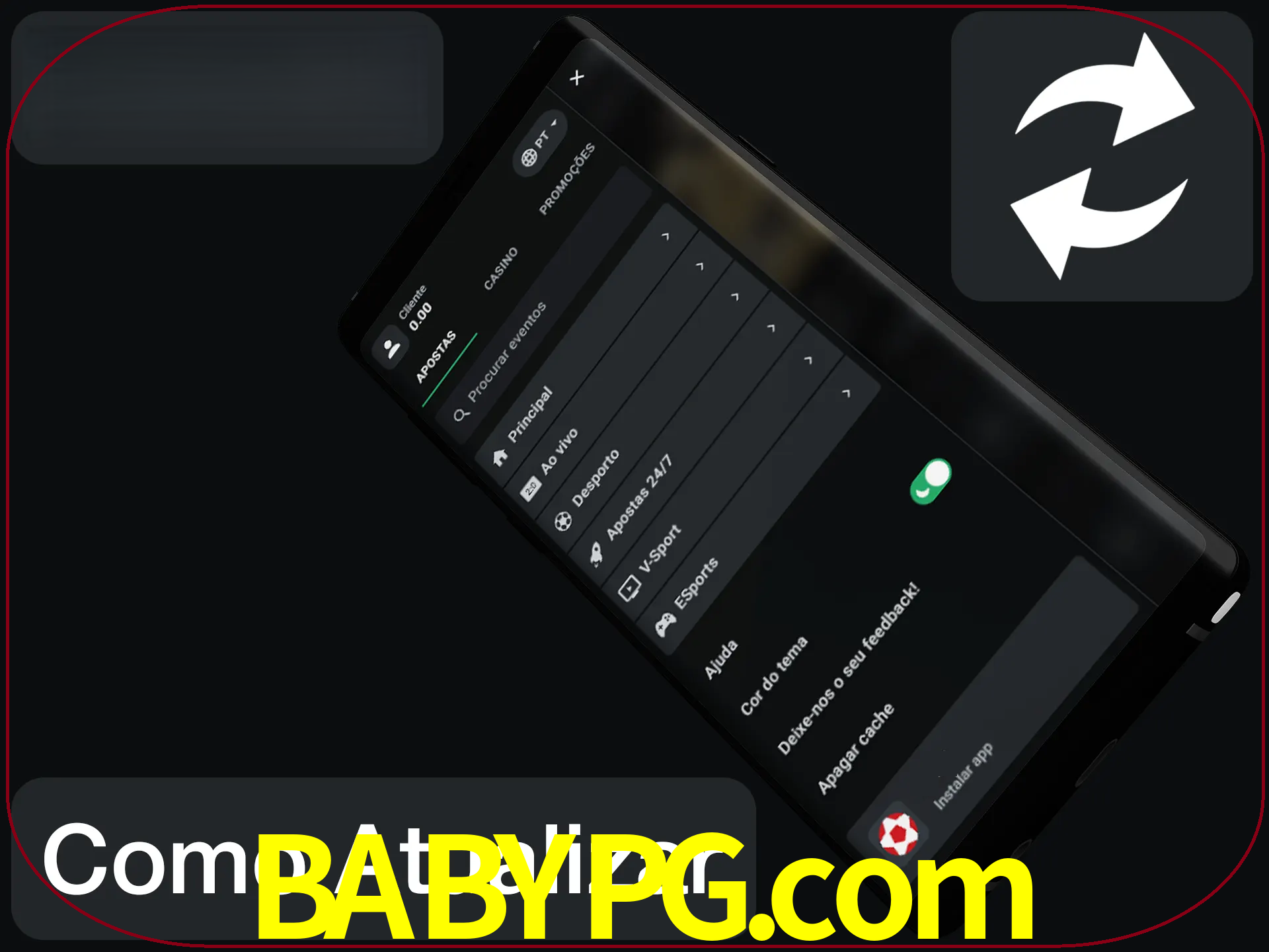O aplicativo é atualizado automaticamente quando você faz o login.